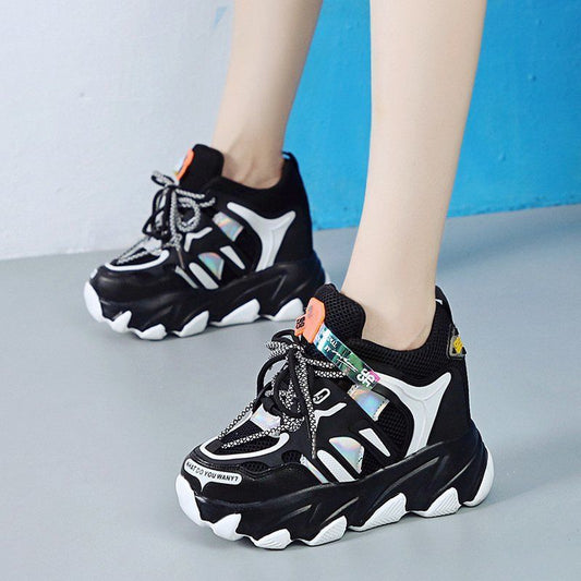 Dropshipping Fashion Women Breathable Mesh High Platform Mix Color Sneakers Height Increasing Casual Shoes Woman Chunky Sneakers - NJPH Best Selling