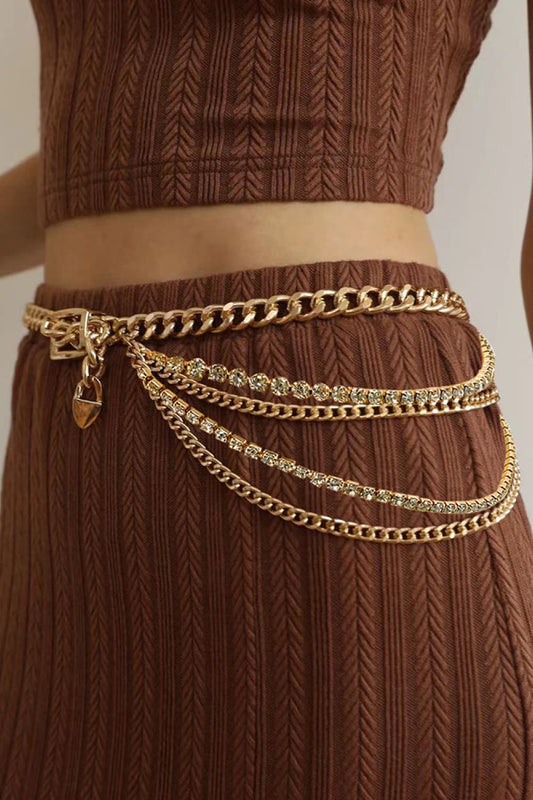 Rhinestone Decor Metal Chain Belt - NJPH Best Selling