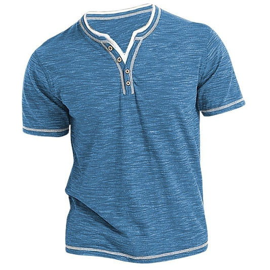 Colored Cotton Small V-neck Cardigan Men's Casual Short Sleeve Henley Shirt - NJPH Best Selling