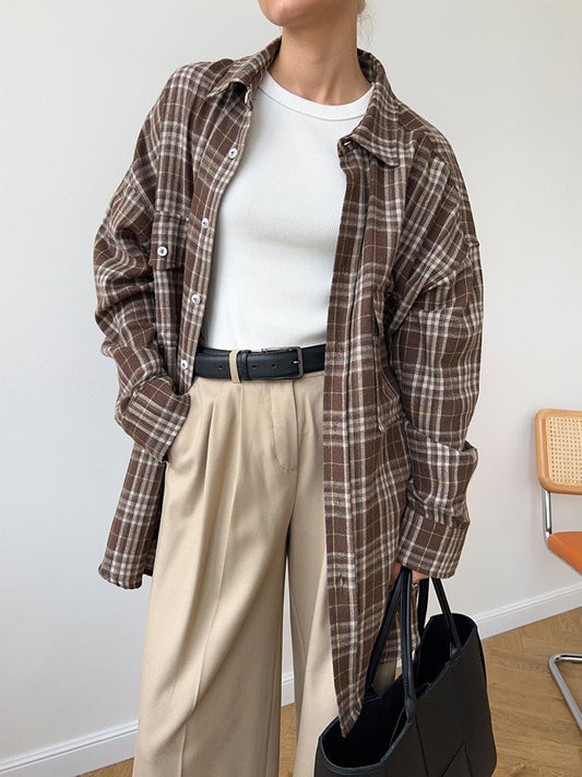 Pocketed Plaid Button Up Shacket - NJPH Best Selling