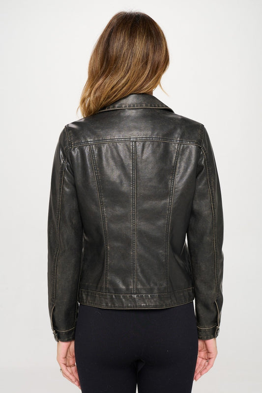 Coalition LA Button Down Cargo Vegan Leather Shacket - NJPH Best Selling