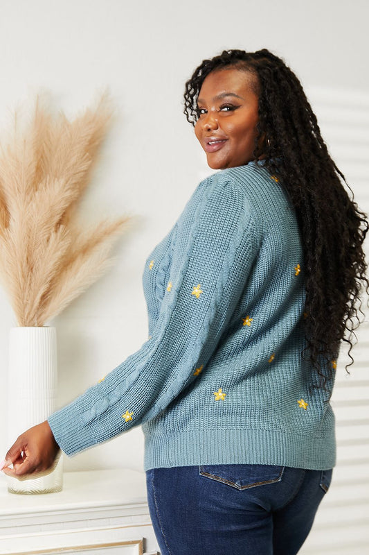 HEYSON Full Size Floral Embroidered Cable Cardigan - NJPH Best Selling