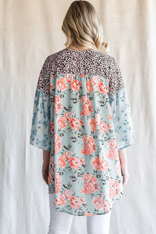 Animal Print Floral Three-Quarter Sleeve Cardigan - NJPH Best Selling