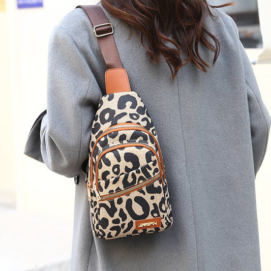 Leopard Print Sling Chest Bag With Headphone Jack Crossbody Backpack Shoulder Bag Women - NJPH Best Selling