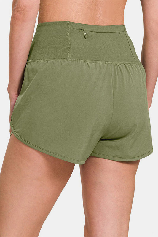 Zenana High-Waisted Zippered Back Pocket Active Shorts - NJPH Best Selling