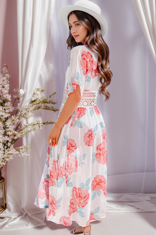 Floral Crochet Tie Front Half Sleeve Cardigan - NJPH Best Selling