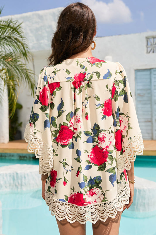 Floral Print Flounce Sleeve Cardigan - NJPH Best Selling