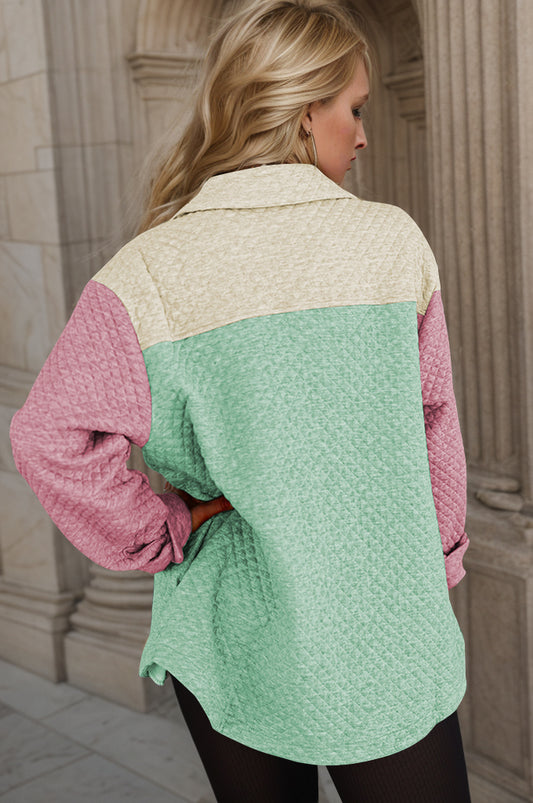 Color Block Button Up Long Sleeve Shacket - NJPH Best Selling
