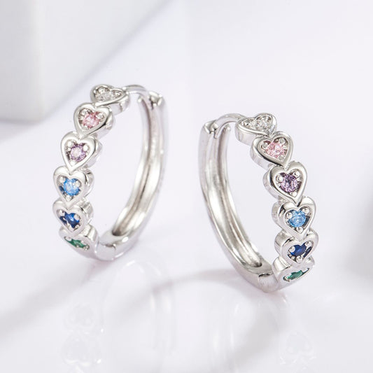 925 Sterling Silver Inlaid Zircon Heart Huggie Earrings - NJPH Best Selling