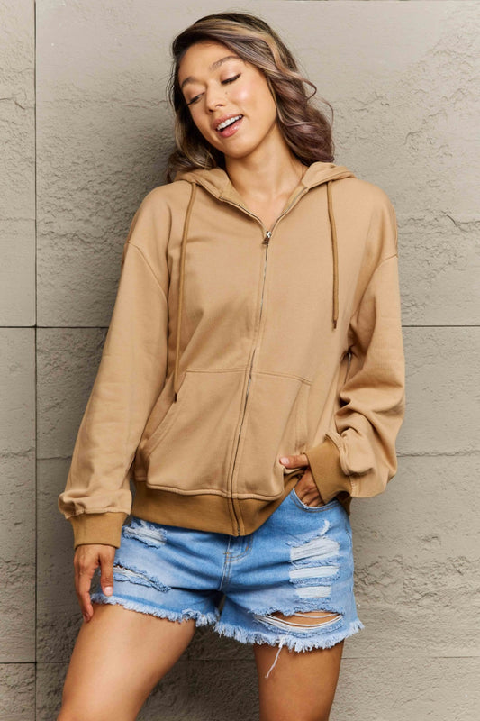 Full Size Zip Up Long Sleeve Hooded Jacket - NJPH Best Selling
