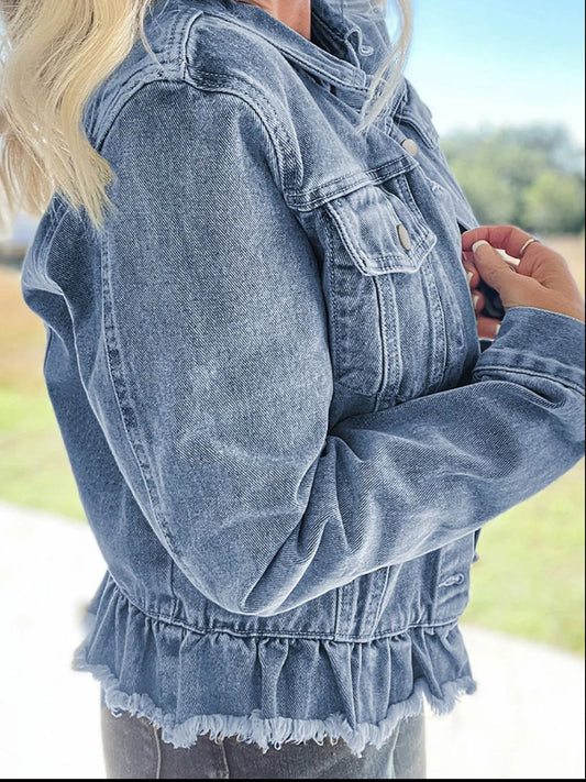 Raw Hem Long Sleeve Denim Jacket - NJPH Best Selling