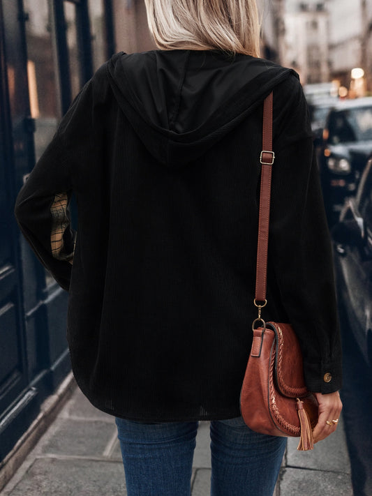 Pocketed Plaid Button Down Hooded Shacket - NJPH Best Selling