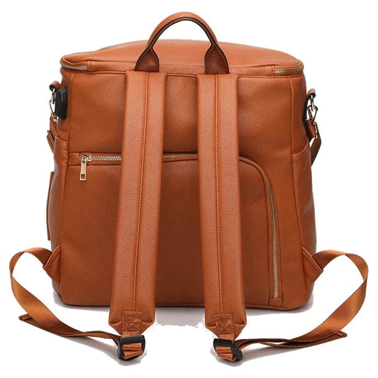 PU Leather Diaper Bag Backpack Large Capacity Travel Carry Bag Maternity Bag Stroller Organizer Nappy Changing Bags Diaper pad - NJPH Best Selling