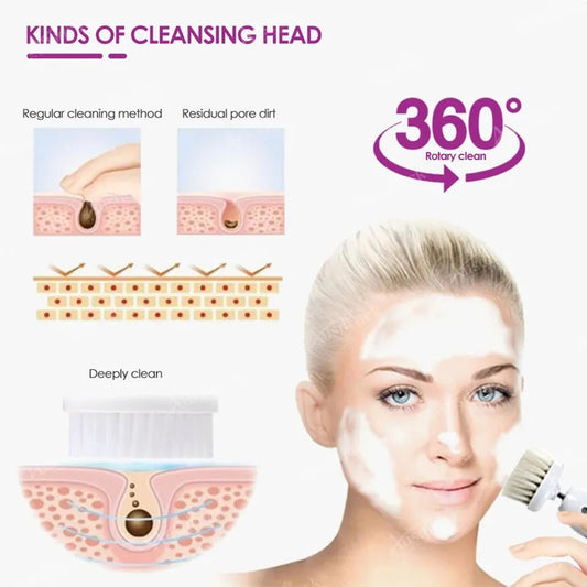 5in1 Electric Facial Brush Rotary Face Brush Blackhead Deep Cleansing Face Cleaner Massager Personal Home Use Skin Care Device - NJPH Best Selling
