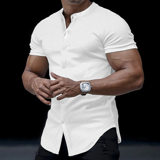 Men's Henley Stand Collar Solid Color Shirt - NJPH Best Selling