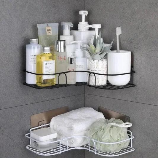 Bathroom Shelf Wall Mounted Corner Storage Shelves Shampoo Holder Cosmetic Rack Iron Shower Drain Basket Bathroom Organizer - NJPH Best Selling
