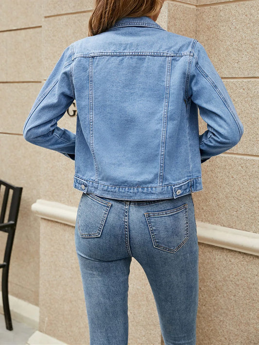 "Free Shipping" - Denim Jacket For Women 2025 Solid Color Black Blue Yellow Pink Red Casual Long Sleeve Button Down Chest Pocket Jean Jacket Lady