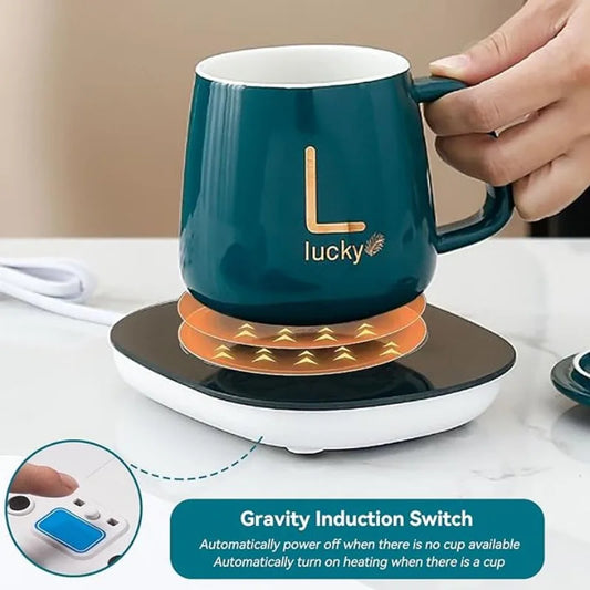 55℃ / 131 F Constant Temperature Cup Creative Heating Coffee Mug Warmer Smart Vacuum Cup Explosion Proof Heater Gift Set for Home Office