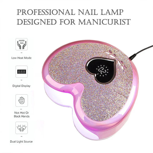 96W Nail Dryer Lamp with Rhinestone Nail Gel Dryer Pedicure Machine LED light for Nails Heart Shaped Nail Drill and UV Lamp Set - NJPH Best Selling