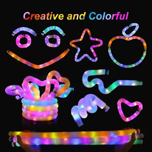 6/18/- pcs Pop Tubes Lighted LED Sensory Toys Pull Stretch Tube Toddlers Gifts Children's Luminous Popping Party Game Supplies - NJPH Best Selling