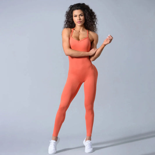Women Athleisure Fitness Bodysuit 2023 Backless One Piece Yoga Jumpsuit Sports Gym Workout Clothes for Women Tights Active Wear - NJPH Best Selling