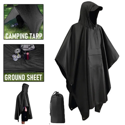 3 In 1 Outdoor Hunting Raincoat Hooded Sleeve Waterproof Rain Poncho Motorcycle Rain Cover Camping Hiking Travel Rainwear Tent - NJPH Best Selling
