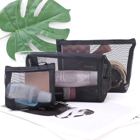 Wholesale Black Mesh Toiletry Bags Travel Makeup Bag Small Large Case Organizer Cosmetic Cases Toiletries Storage Handbag Pouch - NJPH Best Selling