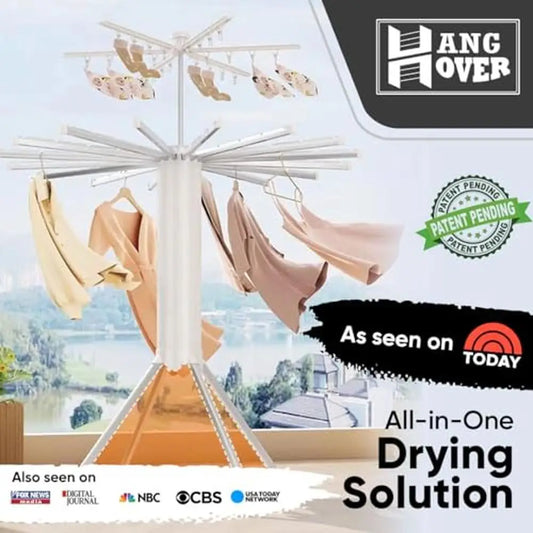 Foldable Clothes Drying Rack Tripod Stand Holder 22 Rods Space Saving Hanger Rotatable Aluminum Alloy Construction Retractable - NJPH Best Selling