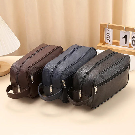 Men Travel Cosmetic Bag Zipper Makeup Bags PU Leather Travel toiletry bag Cosmetics Organizer Storage Pouch Large Capacity New - NJPH Best Selling