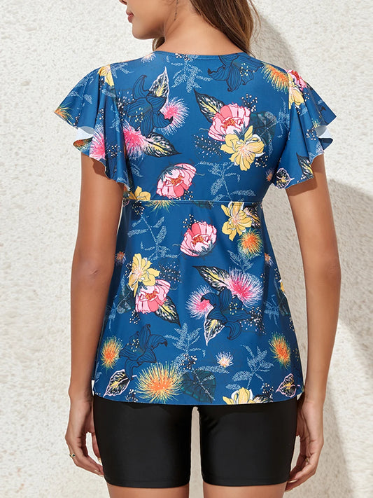 Floral Tankini 2025 Two Pieces Ruffle Swimsuit Women With Shorts High Waist Swimwear Female Bathing Suit Mayo Beach Bathers