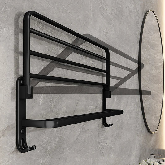 Matte Black 50CM Folding Holder With Hook Towel Holder Wall Mount AluminumTowel Rack - NJPH Best Selling