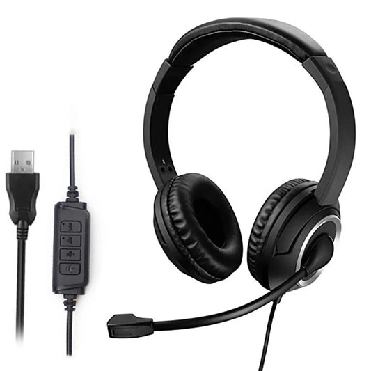 Wired USB Headset Call Center Headphones with Microphone Noise Cancelling Over Gaming Over-Ear Headsets for Computer PC Laptop - NJPH Best Selling