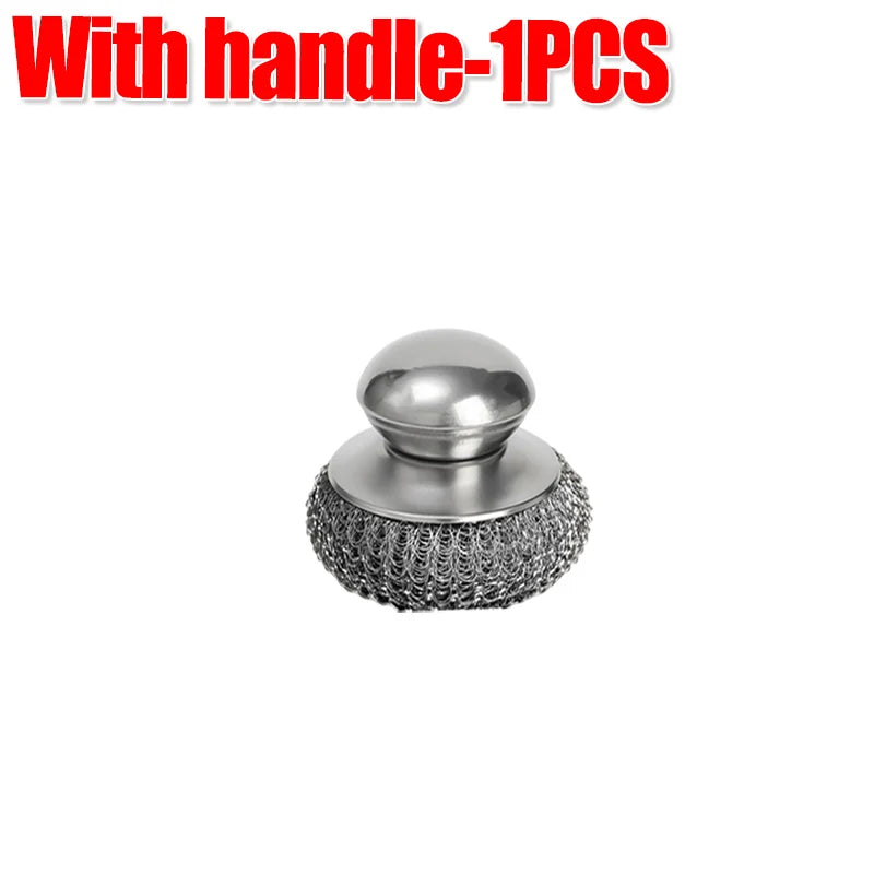 5/1Pcs Pot and Dish Brush Stainless Steel Round Handle Steel Ball Household Rust Removal Cleaning Tool Kitchen Utensils Scrubber - NJPH Best Selling