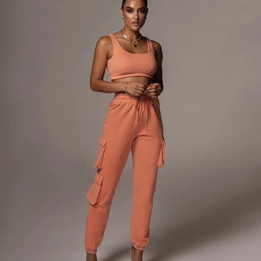 Solid Athleisure Casual Sporty Tracksuit Sets For Women Tank Top And Jogger Pants Suit Summer Two Piece Outfit Fashion 2023 Set - NJPH Best Selling