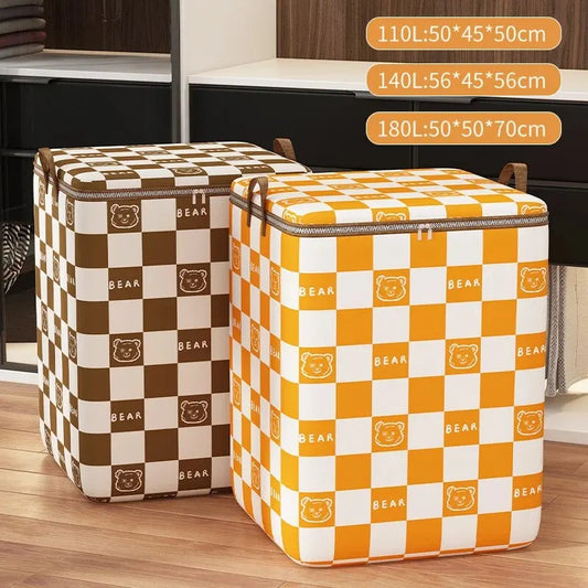 1Pc Portable Large Capacity Quilt Storage Bag Cute Bear Plaid Pattern Clothes Organizer Perfect Home Moving Storage Bag - NJPH Best Selling