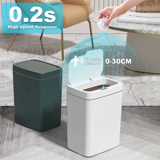 18L Smart Bathroom Trash Can Automatic Bagging Electronic Trash Can White Touchless Narrow Smart Sensor Garbage Bin Smart Home - NJPH Best Selling