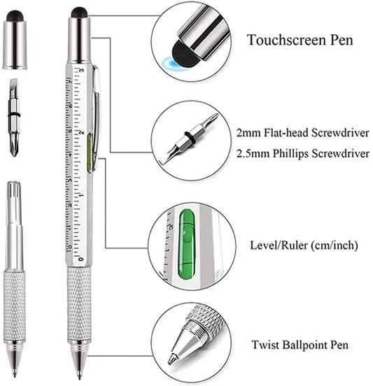 7 in 1 Multifunction Ballpoint Pen with Modern Handheld Tool Measure Technical Ruler Screwdriver Touch Screen Stylus Spirit Level