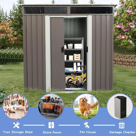 6x5 FT Outdoor Storage Shed with Sliding Door, Outside Tool Sheds Outside Storage Cabinet, Outdoor Storage Shed - NJPH Best Selling
