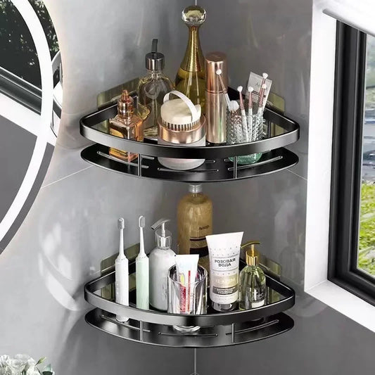 Bathroom Shelf Aluminum Alloy Shampoo Rack Makeup Storage Organizer Shower Shelf Bathroom Accessories No Drill Wall Corner Shelf - NJPH Best Selling