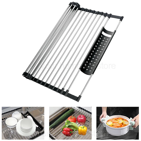 Kitchen Foldable dish drying Rack 304 Stainless Steel,Kitchen accessories,Anti-Slip Roll-up Dish Drying Rack for kitchen Counter - NJPH Best Selling