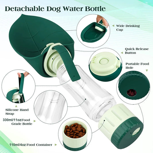 Portable Dog Water Bottle Food Container 2 In 1 Leakproof Pet Drinking Dispenser Feeder Cup For Outdoor Walking Hiking - NJPH Best Selling