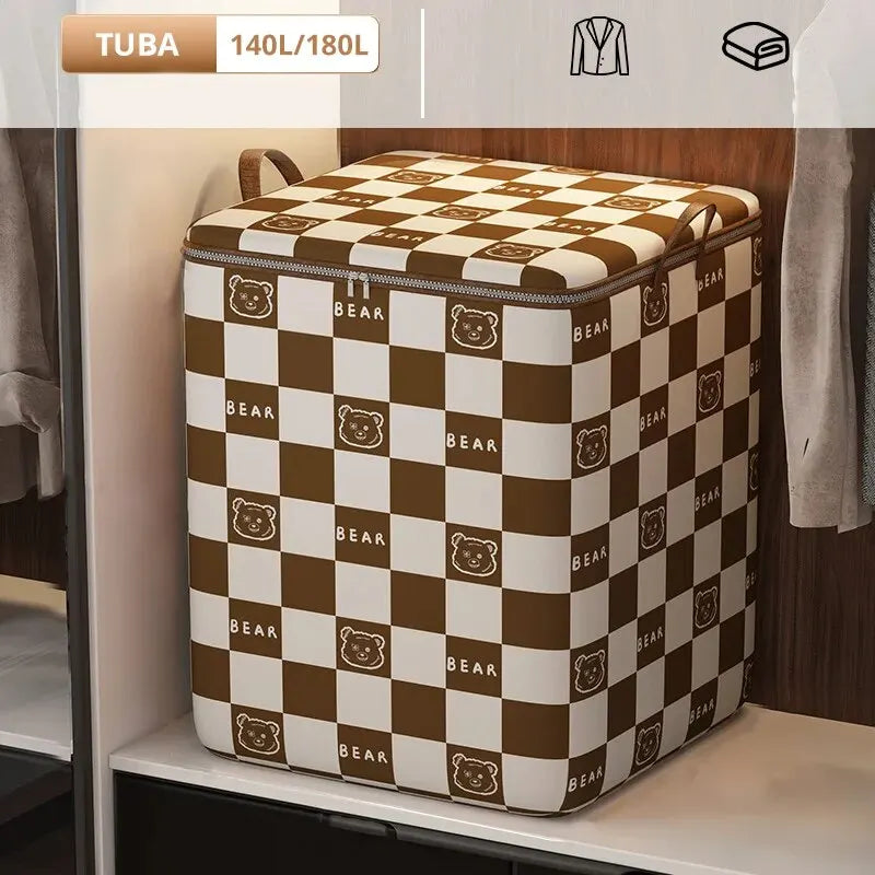 1Pc Portable Large Capacity Quilt Storage Bag Cute Bear Plaid Pattern Clothes Organizer Perfect Home Moving Storage Bag - NJPH Best Selling
