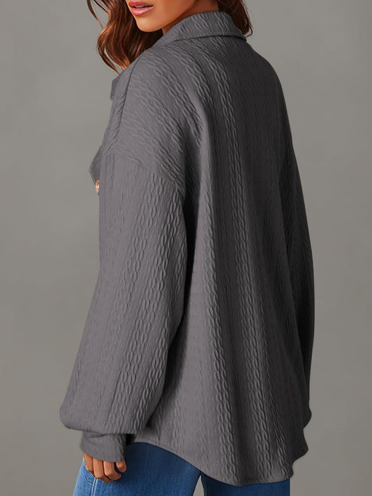 Textured Button Up Long Sleeve Shacket - NJPH Best Selling