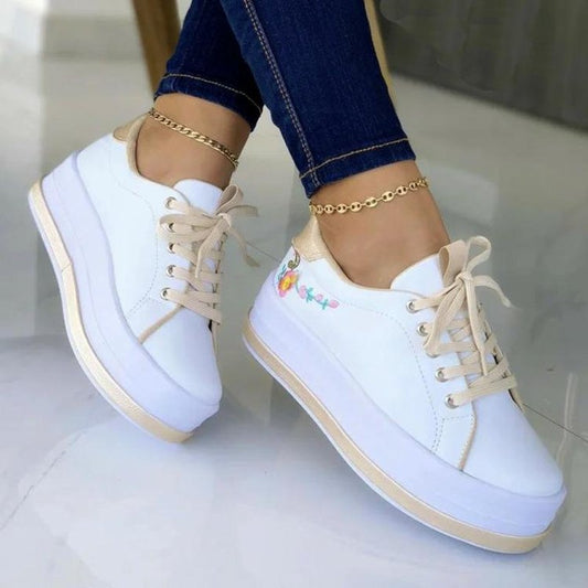 Flowers Embroidery Sneakers For Women Platform Shoes - NJPH Best Selling