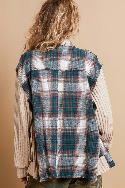 POL Plaid Contrast Button Down Shacket - NJPH Best Selling