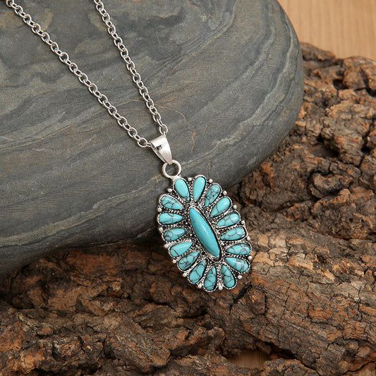 Artificial Turquoise Pendant Alloy Necklace - NJPH Best Selling