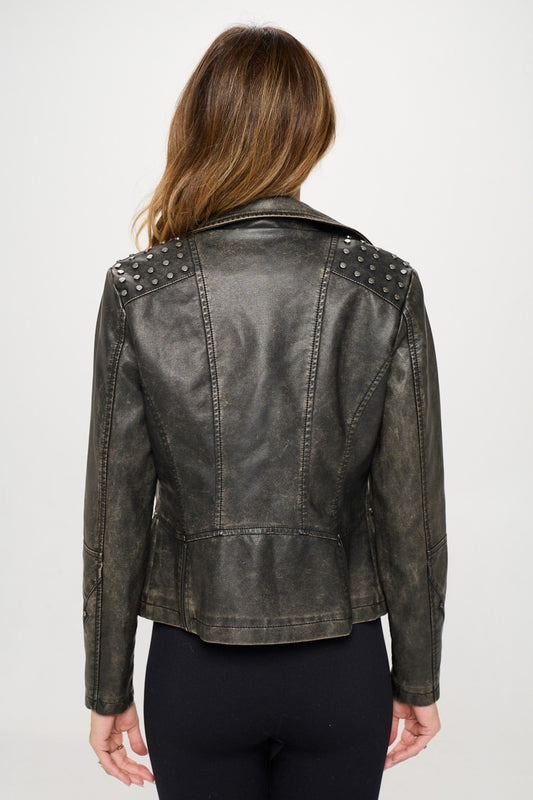Coalition LA Studded Classic Moto Faux Leather Jacket - NJPH Best Selling