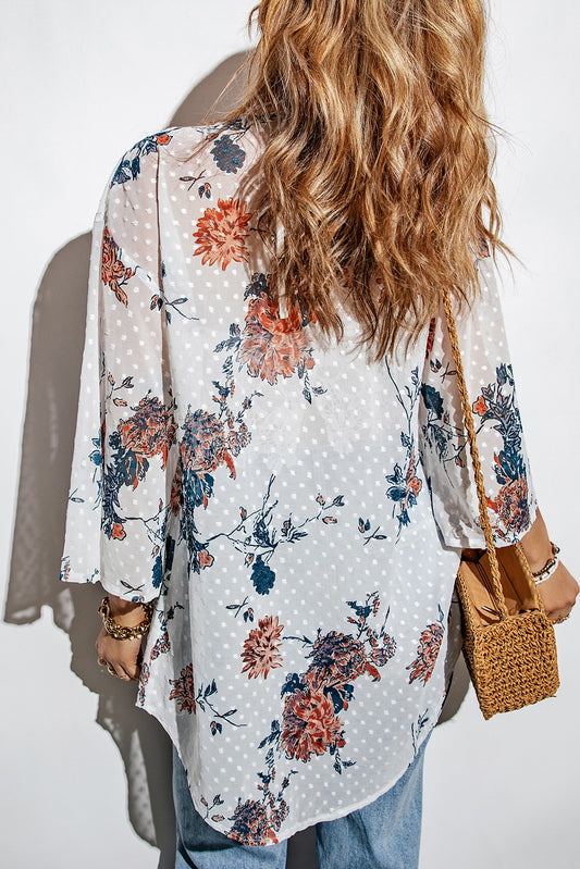 Floral Three-Quarter Sleeve Open Front Cardigan - NJPH Best Selling