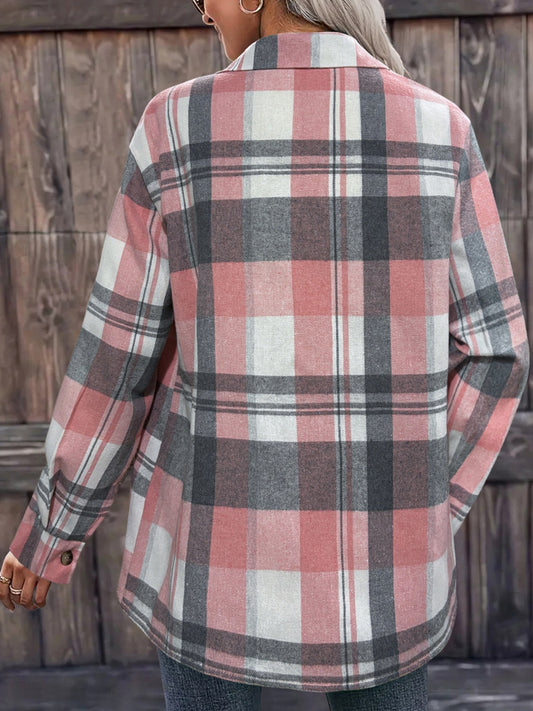 Pocketed Plaid Collared Neck Shacket - NJPH Best Selling