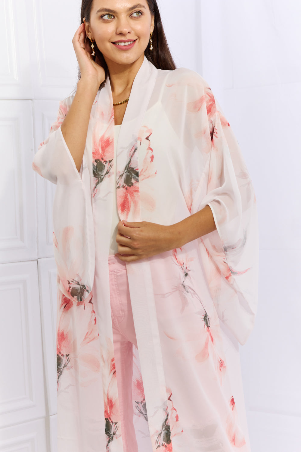 OneTheLand Pick Me Floral Chiffon Kimono Cardigan - NJPH Best Selling 